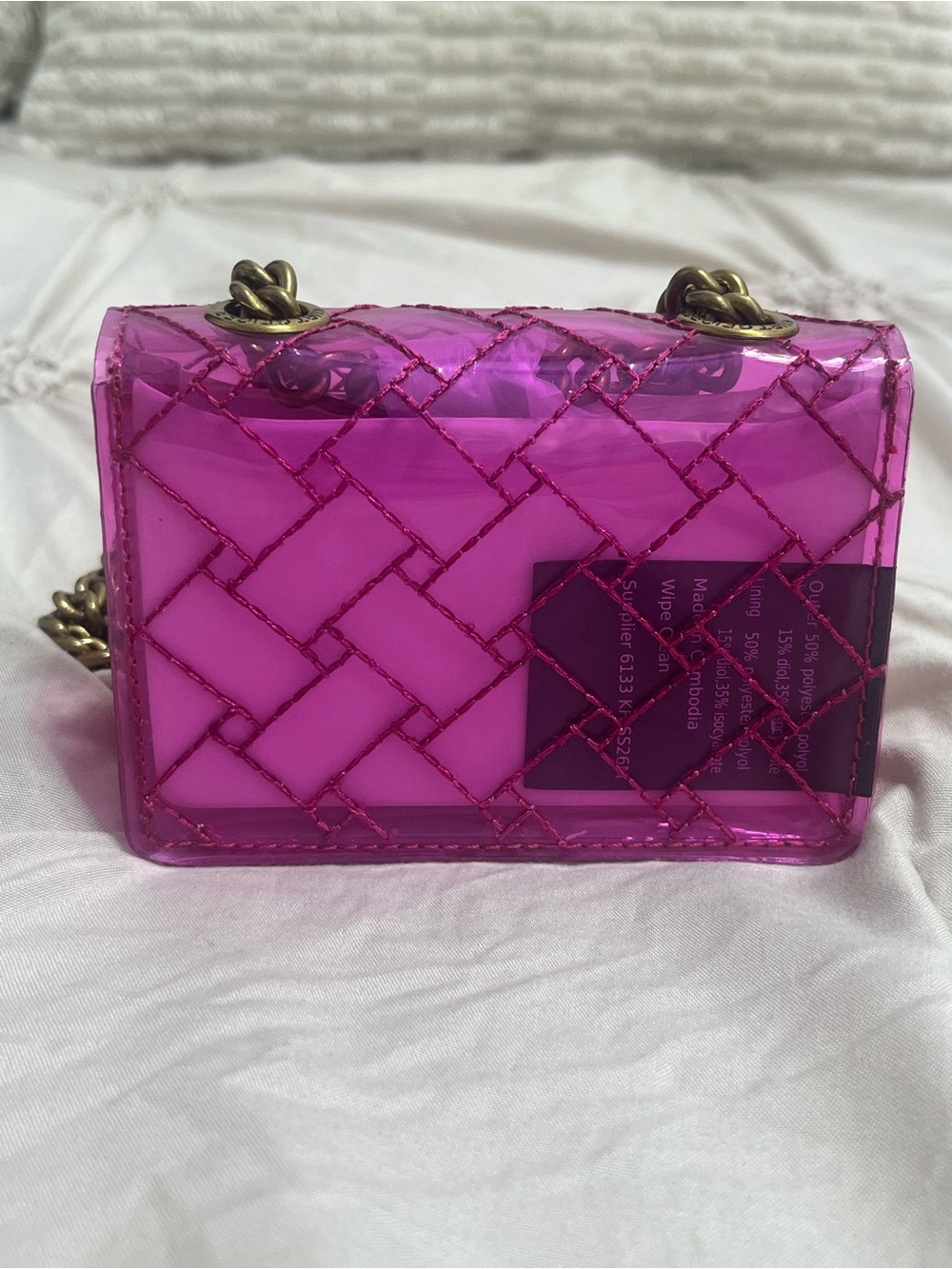 Kurt Geiger Hot Pink Transparent Crossbody with Gold Chain (Vinyl) - Picture 8 of 11
